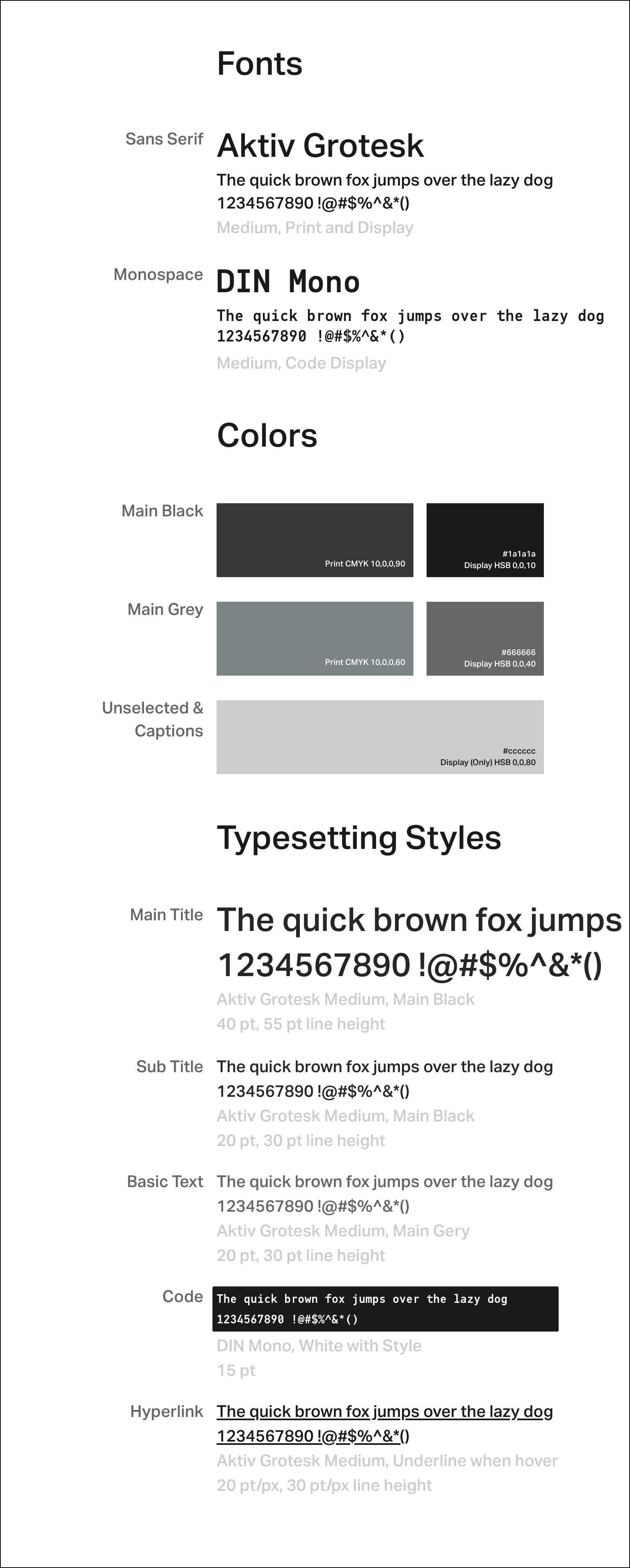 Fonts, colours and typesetting styles