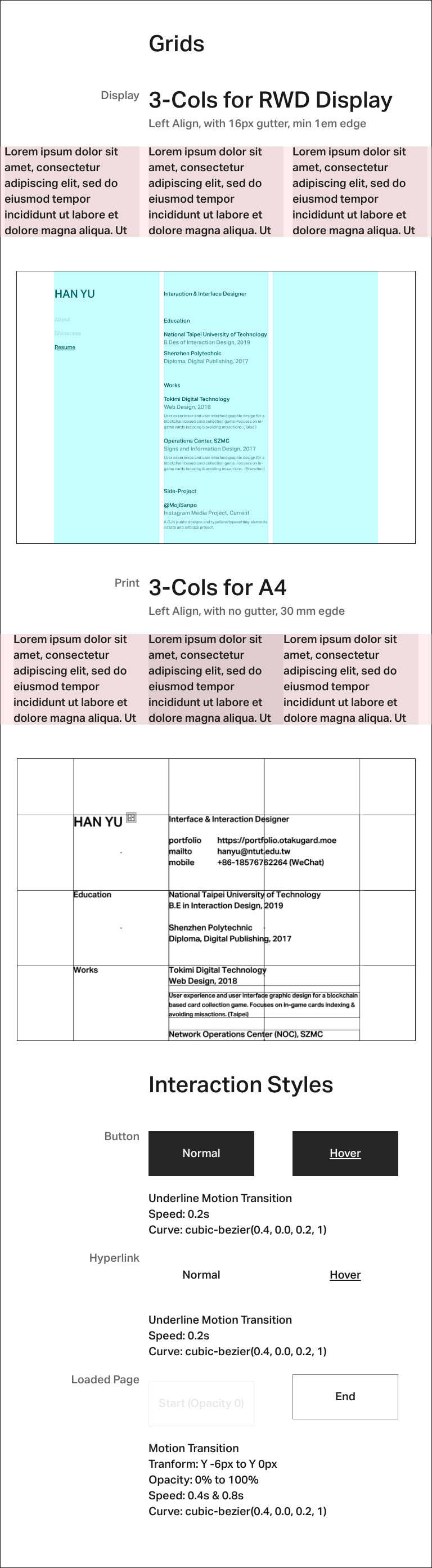 Grid and interaction styles