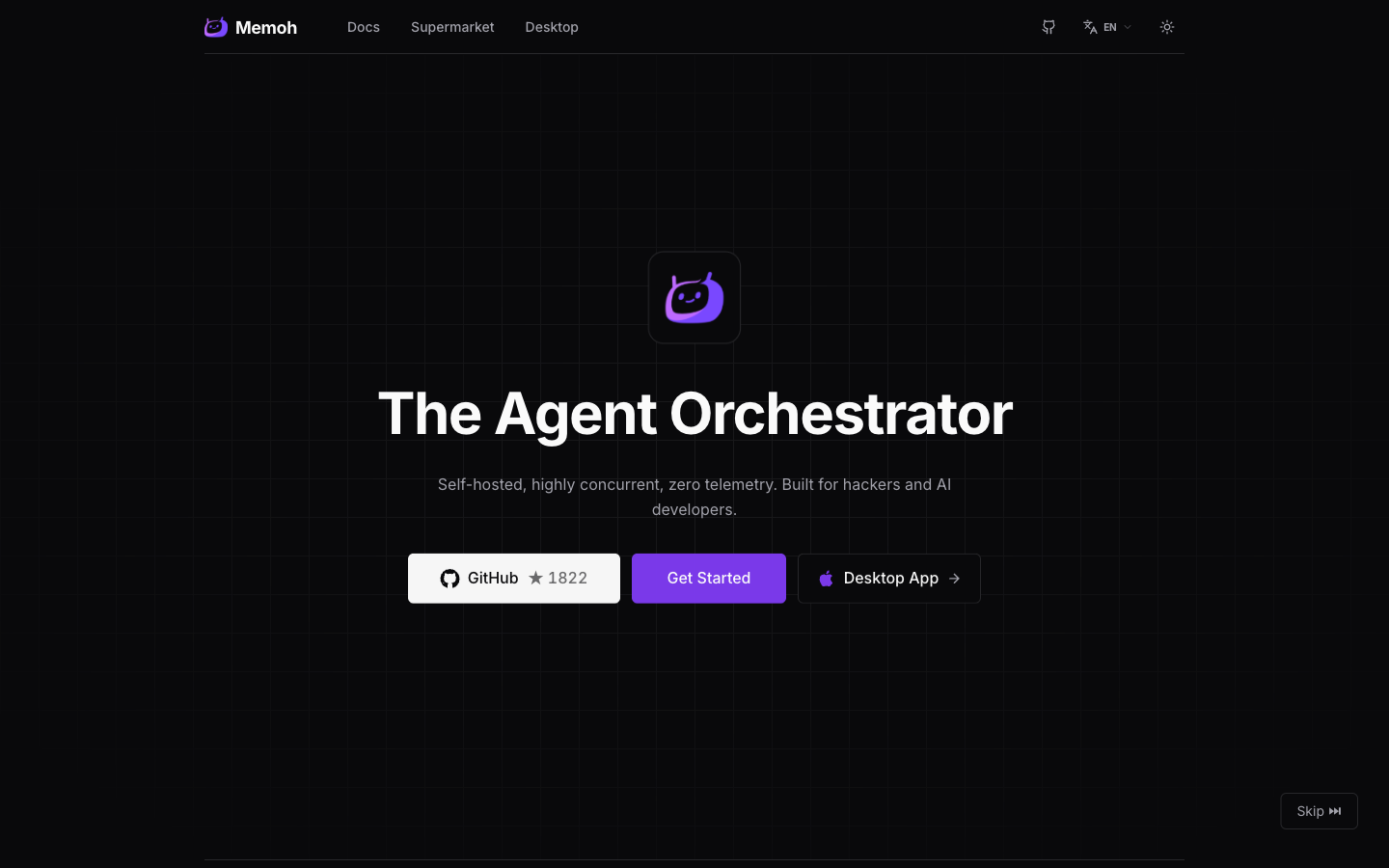 Memoh Landing Page Hero Section